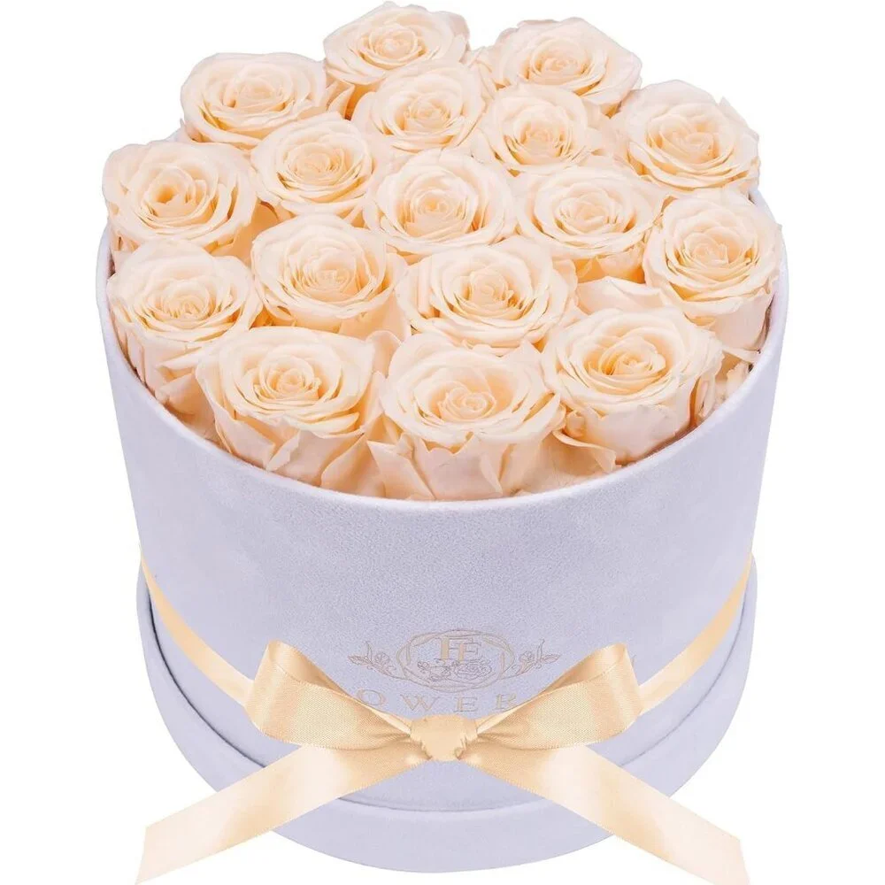 17 Flowers in a Luxury Suede Box Birthday Gifts Preserved Flowers Champagne